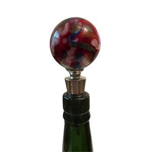 Vintage Murano Style Glass Bottle Stopper with Colorful Swirls